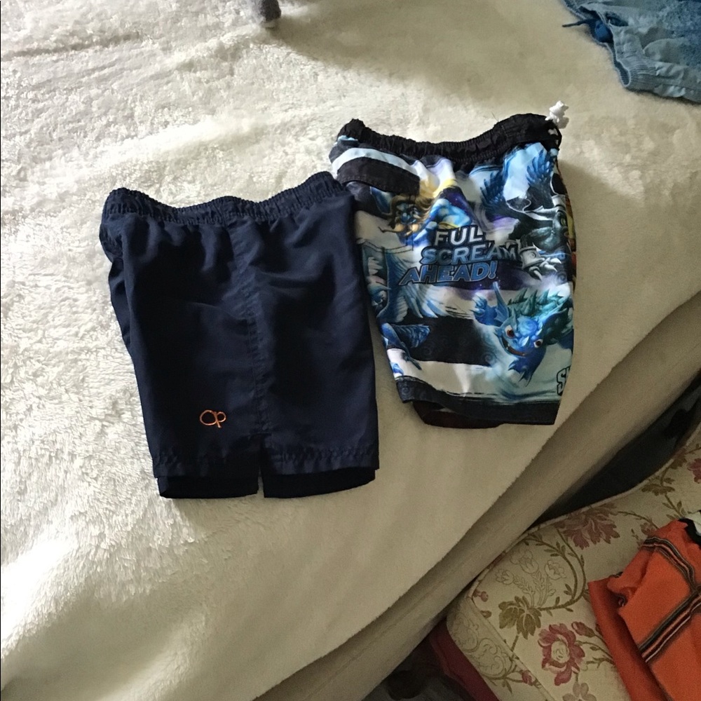 Bundle boys swim trunks size small two pieces navy and Skylanders trunk